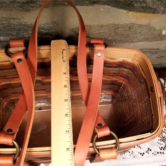Rare 2008 Longaberger Signature Weave Multicolored Basket Tote Sturdy Leather - Picture 10 of 10